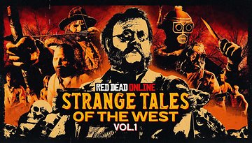 Couverture de Red Dead Online - Strange Tales of the West vol. 1 avec des personnages étranges et des visuels dramatiques.