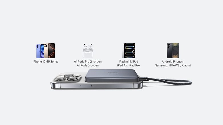 Powerbank mit 10.000 mAh von Baseus, kompatibel mit iPhone 12-16, AirPods, iPad mini/Air/Pro und Android-Telefonen.