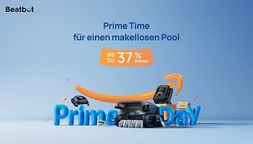 Beatbot-Werbebild für den Prime Day mit 'Prime Time für einen makellosen Pool' und 'bis zu 37% sparen'.