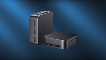 Blackview M80 Mini-PC, kompaktes Design mit mehreren HDMI- und USB-Ports.