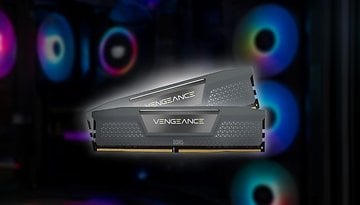 Corsair Vengeance DDR5 RAM-Riegel vor einem bunten Hintergrund.