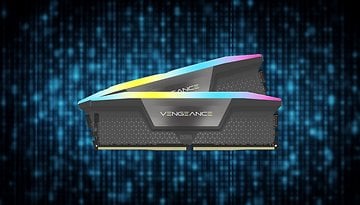Corsair Vengeance RGB RAM-Riegel mit sleekem Design auf digitalem Hintergrund.