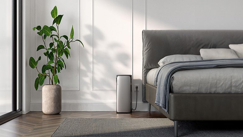 Ein modernes Schlafzimmer mit einem Bett, einer Lampe, einer Pflanze in einem Topf und einem EcoFlow Stream Ultra neben dem Bett. Ein modernes Schlafzimmer mit einem Bett, einer Lampe, einer Pflanze in einem Topf und einem EcoFlow Stream Ultra neben dem Bett.