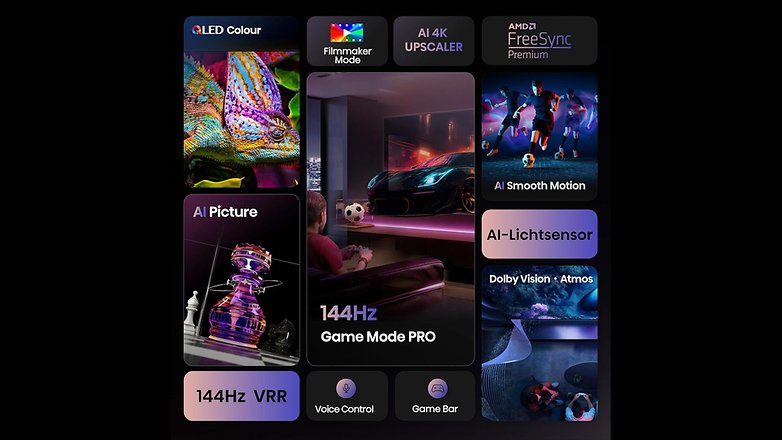 Hisense E7Q Pro Smart-TV mit QLED-Farben, KI-Bild, 144Hz-Spielmodus, Dolby Vision und Sprachsteuerung. Hisense E7Q Pro Smart-TV mit QLED-Farben, KI-Bild, 144Hz-Spielmodus, Dolby Vision und Sprachsteuerung.