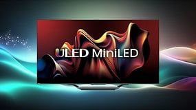 Hisense ULED MiniLED Fernseher zeigt lebendige Farben und fließende Formen.