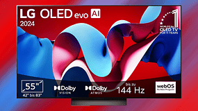 LG OLED evo AI 2024 Fernseher mit 55" Bildschirmgröße, Dolby Vision und Atmos, unterstützt bis zu 144 Hz Bildwiederholrate.