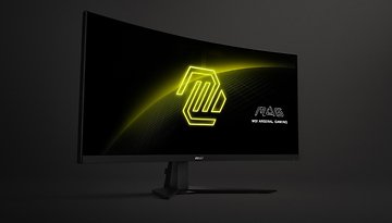 MSI MAG 346CQ gebogener Gaming-Monitor mit MSI Arsenal Gaming-Logo auf dem Bildschirm.
