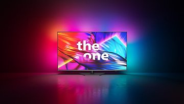 Philips-Fernseher zeigt lebendige Farben mit dem Text 'the one'.