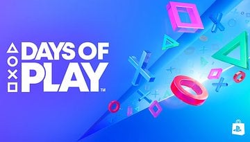 Text: 'DAYS OF PLAY' mit PlayStation-Symbolen auf einem lebhaften blauen Hintergrund.