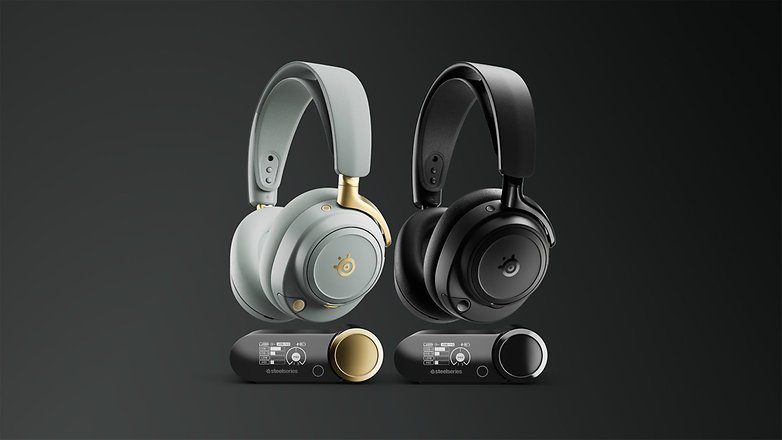 SteelSeries Arctis Nova Elite Gaming-Headset in Grau und Schwarz mit Steuergeräten.