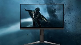 Lenovo G27qe-20-Monitor zeigt eine Actionszene mit einem Charakter in einer dunklen Atmosphäre.