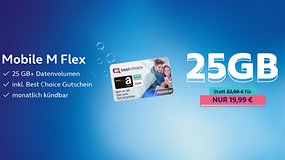 Monatlich kündbar: o2 Mobile M Flex mit 25 GB und Gutschein über 40 €!