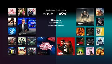 Streaming-Angebote von waipu.tv und WOW, mit Titeln wie 'Ninja Warrior' und 'Dune'.