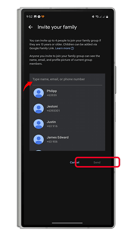 Invite family members by typing their name, email, or phone number in the app.