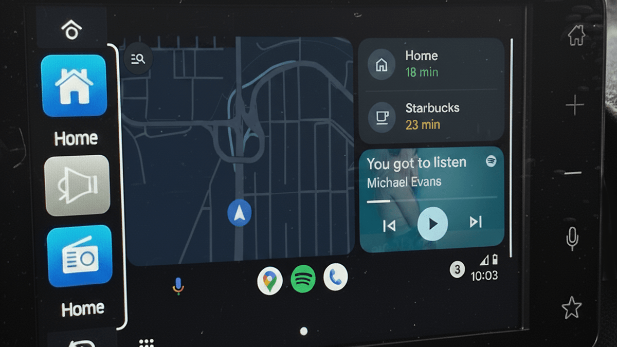 Android Auto with widgets taskbar and control feature