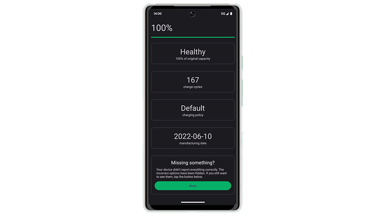 Screenshot vom Android Battery Health Checker