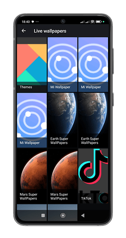 Xiaomi-Handy zeigt Optionen für Live-Wallpapers, einschließlich Earth und Mars Super Wallpapers.
