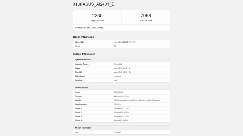 Asus ROG Phone 8 Ultimate benchmark test result