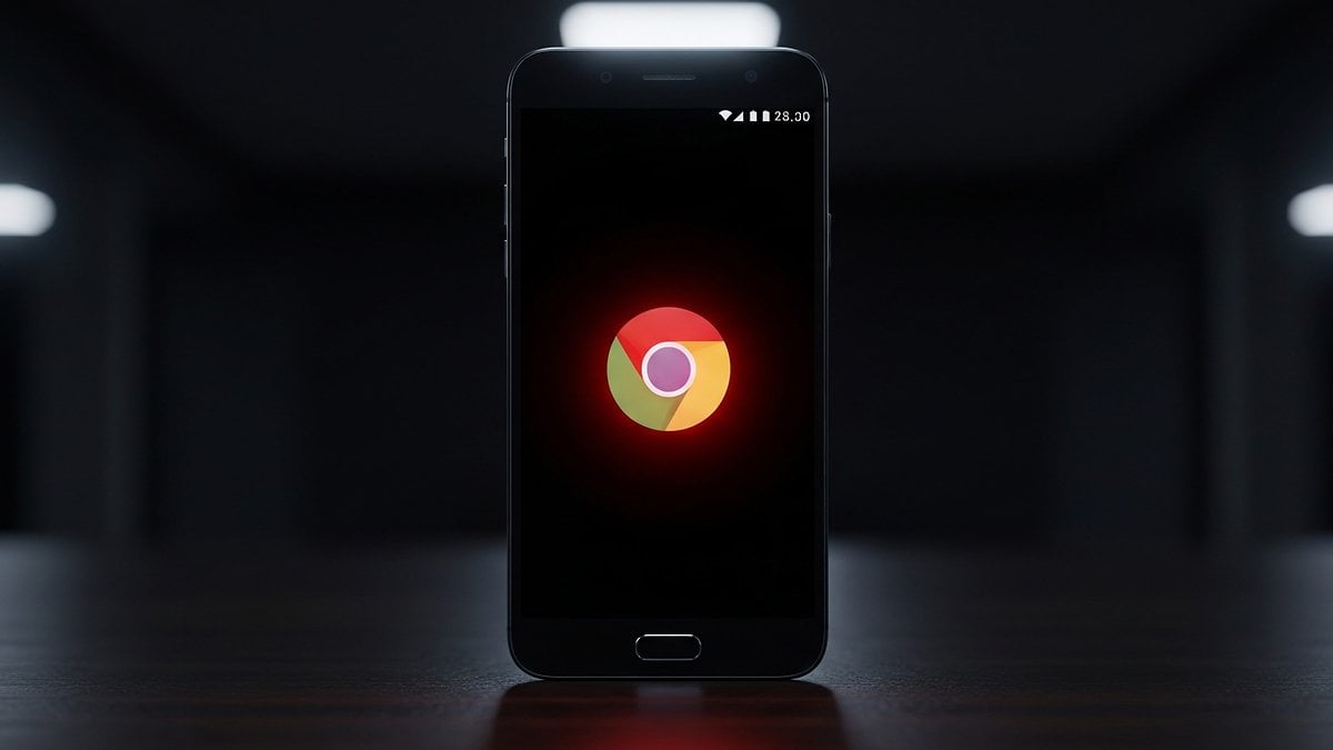 Chrome logo on Android smartphone with red alert