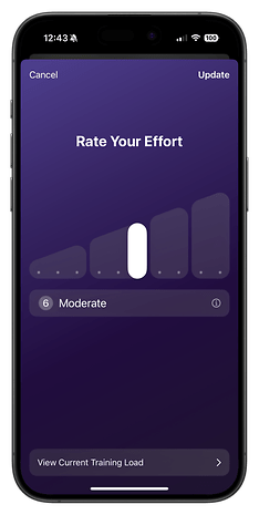 Interface do Apple Watch pedindo a avaliação do seu esforço.