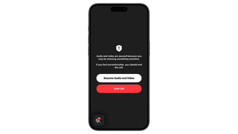 A smartphone screen showing a paused video call with options to resume or end the call.