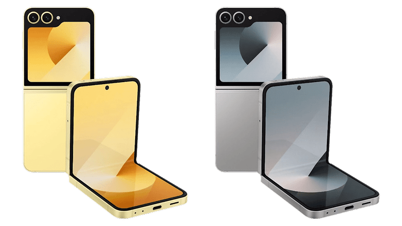 Samsung Galaxy Z Flip 6 berwarna kuning dan titanium