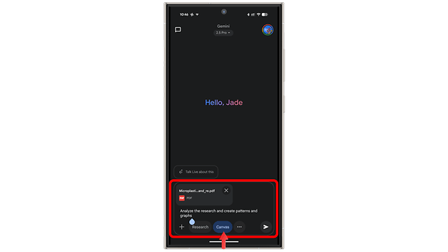 A smartphone screen displaying a message to Jade and a PDF file titled 'Microplastics_and_rep.pdf'.