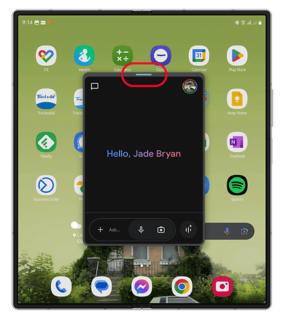 The Gemini app opened in a window or pop-up view on a Samsung Galaxy Z Fold 6