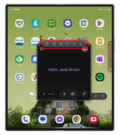 Screenshot der Gemini-App im Pop-Up-Fenster auf einem Samsung Galaxy Z Fold 6