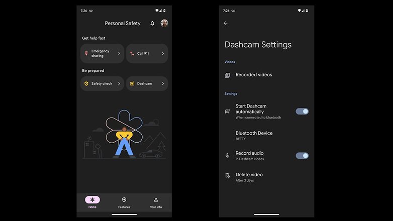 Googles Pixel-Phone mit Dashcam-Funktion.