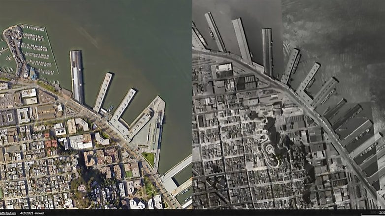 Google-Earth-Bilder vom heutigen und damaligen San Francisco