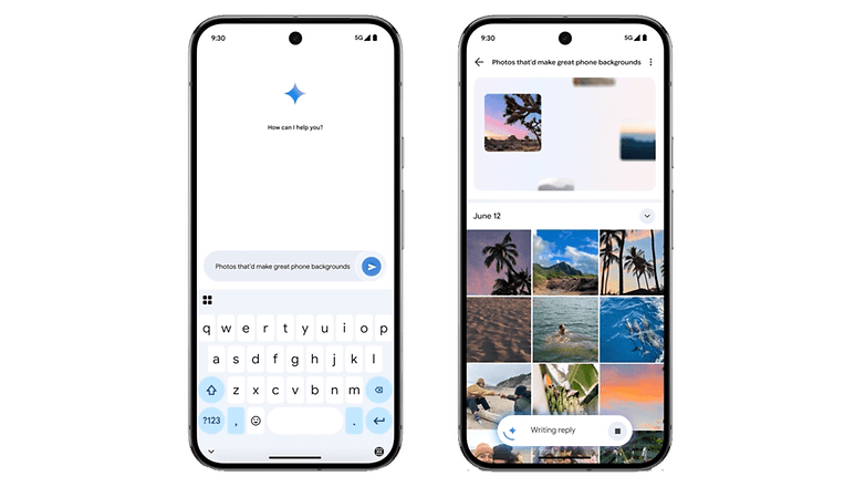 Screenshot of a smartphone displaying Google Photos interface with a search bar and image thumbnails. Screenshot of a smartphone displaying Google Photos interface with a search bar and image thumbnails.