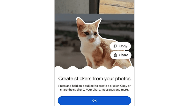 Interface showing a cat sticker creation option in Google Photos. Interface showing a cat sticker creation option in Google Photos.