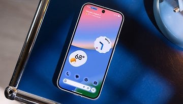 A Google Pixel 10 smartphone displaying a weather app with a temperature of 68°F.