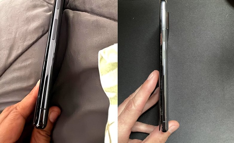 Two Google Pixel 7 Pro smartphones shown from the side, highlighting their slim profiles.