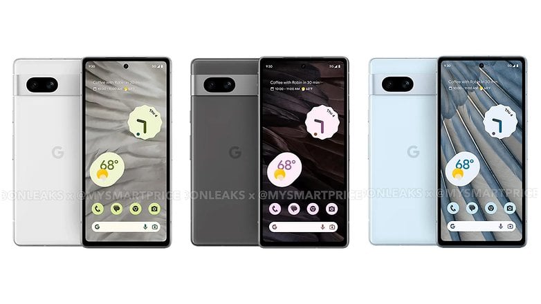 Google Pixel 7a rəngləri ağ, boz, açıq mavi