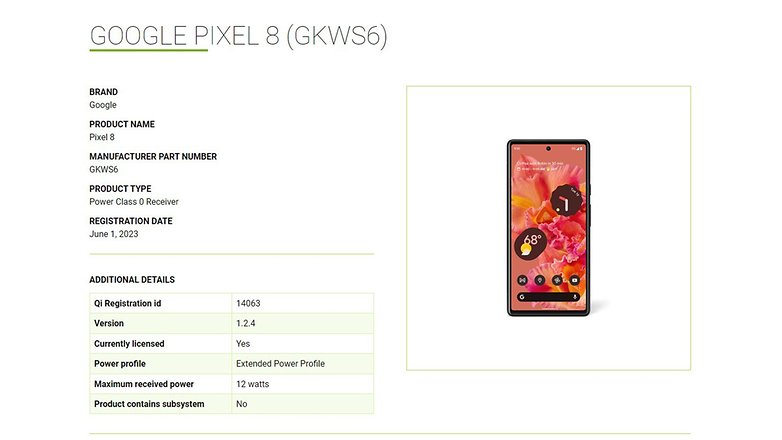 Certifikace pro bezdrátové nabíjení Pixel 8 od Googlu