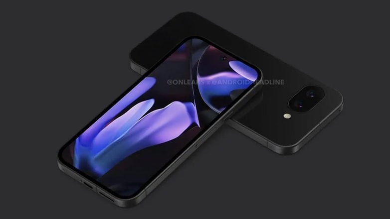 Smartphone Google Pixel 9a noir, affichant un écran vibrant, posé à plat avec son dos visible.