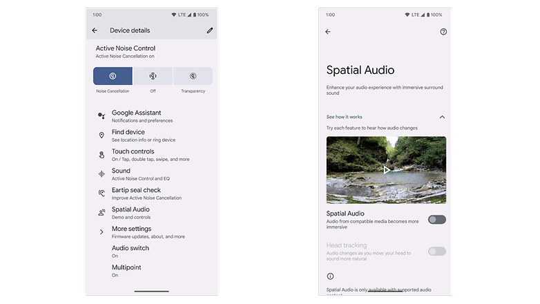 Google's new Spatial Audio and Head Tracking settings