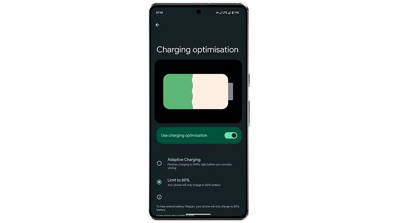 Google Pixel phone displaying charging optimization settings.