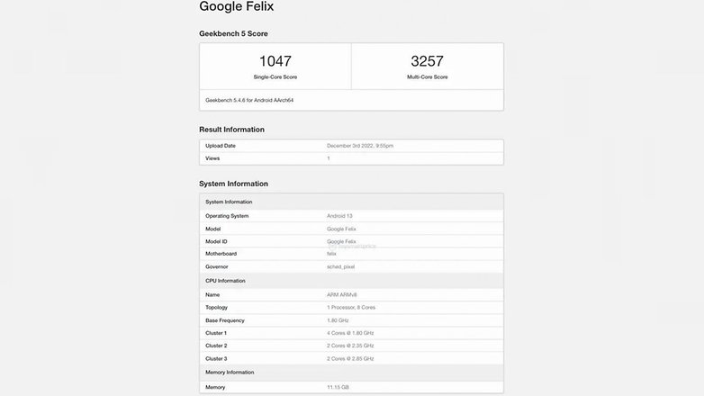 Geekbench Datenbankeintrag des Google Pixel Fold