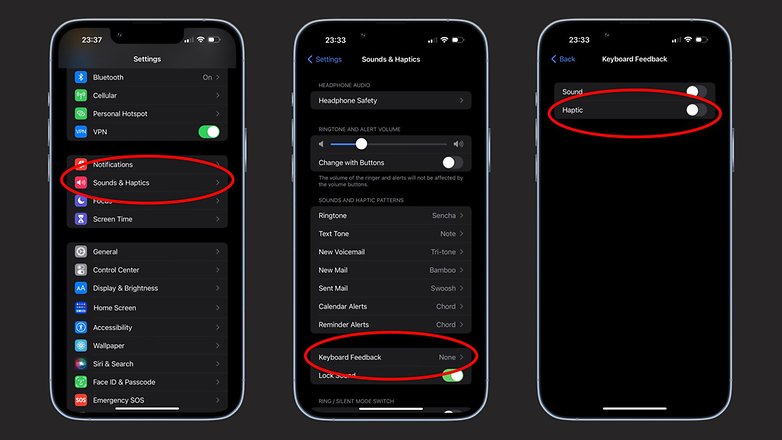 Capture d ecran iPhone reglages activer retour haptique iOS 16