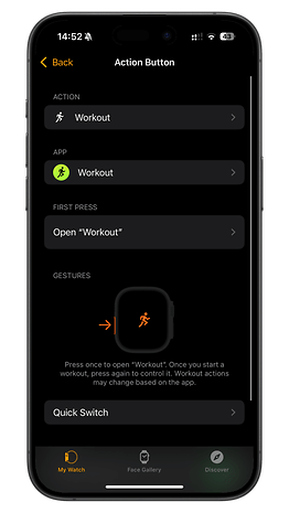Les nouvelles fonctions du bouton Action de l'Apple Watch