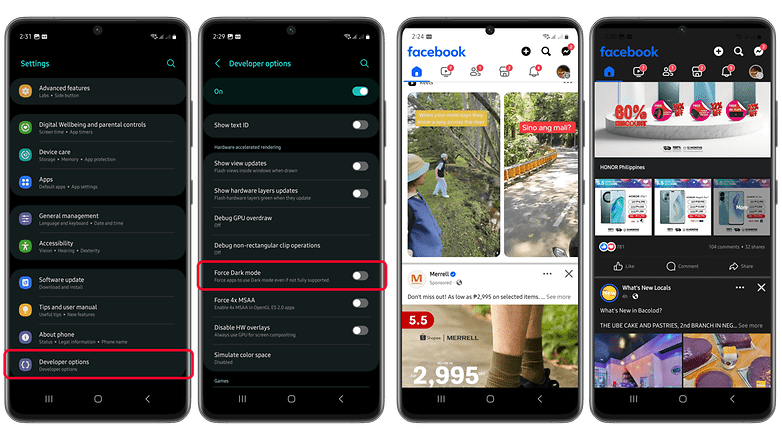How to enable Force Dark mode in Android