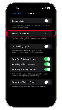 Verwendung der Vehicle Motion Cues auf dem iPhone mit iOS 18