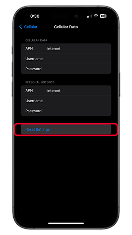 Resetting an APN or cellular data network on iPhone