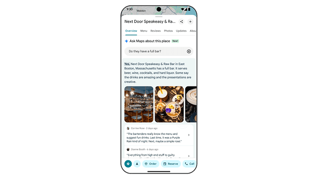 Mobile phone displaying Next Door Speakeasy & Raw Bar information and reviews.