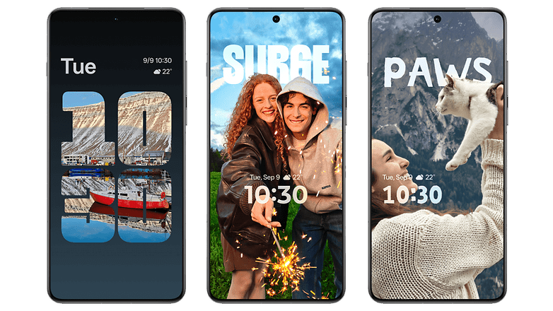 Three OnePlus smartphones displaying colorful lock screens with time and weather information. Three OnePlus smartphones displaying colorful lock screens with time and weather information.