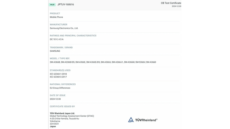 IECEE ‌certification ‌documentation for Samsung Galaxy A36