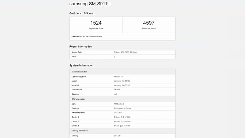 Samsung Galaxy S23 geekbench results